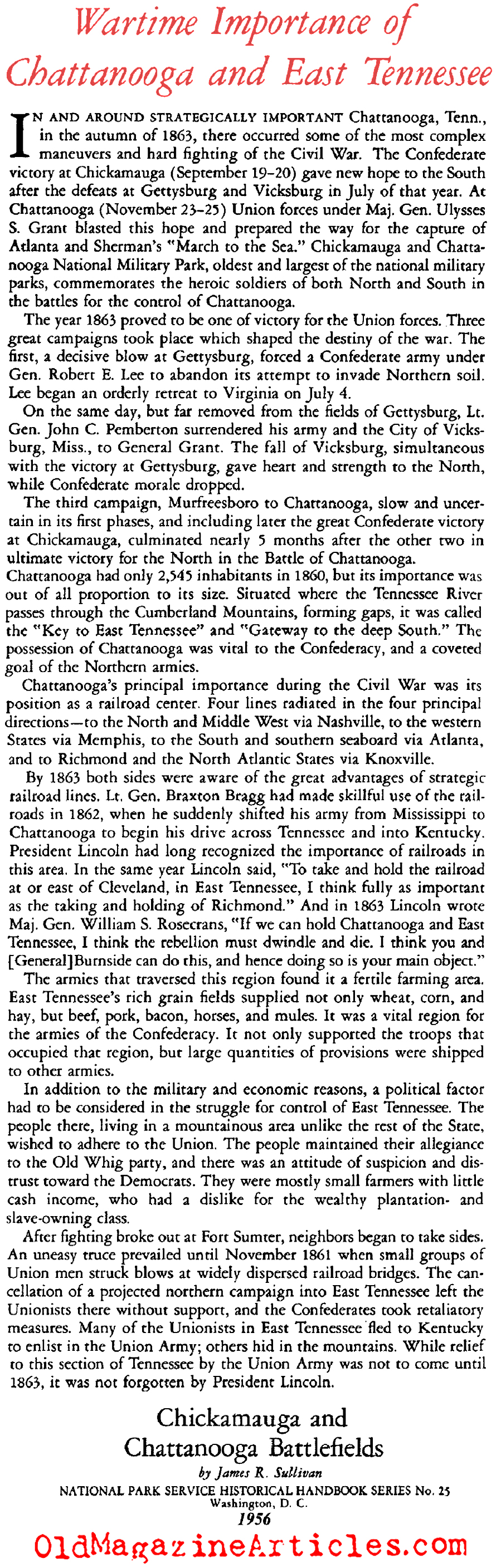 1863: The Importance of Chattanooga and East Tennessee<BR> (National Park Service, 1956)